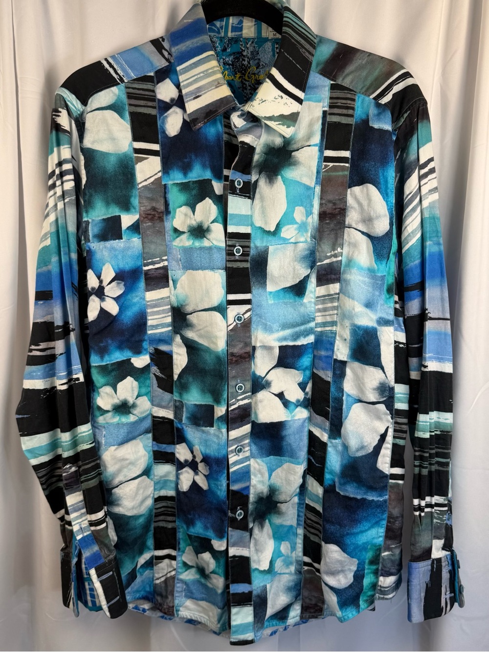 Robert Graham Men’s M Blue Floral Abstract Long Sleeve Button Shirt